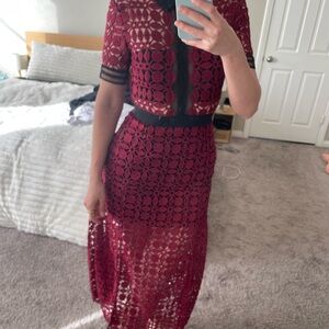 Self-Portrait Burgundy Lace Maxi Dress